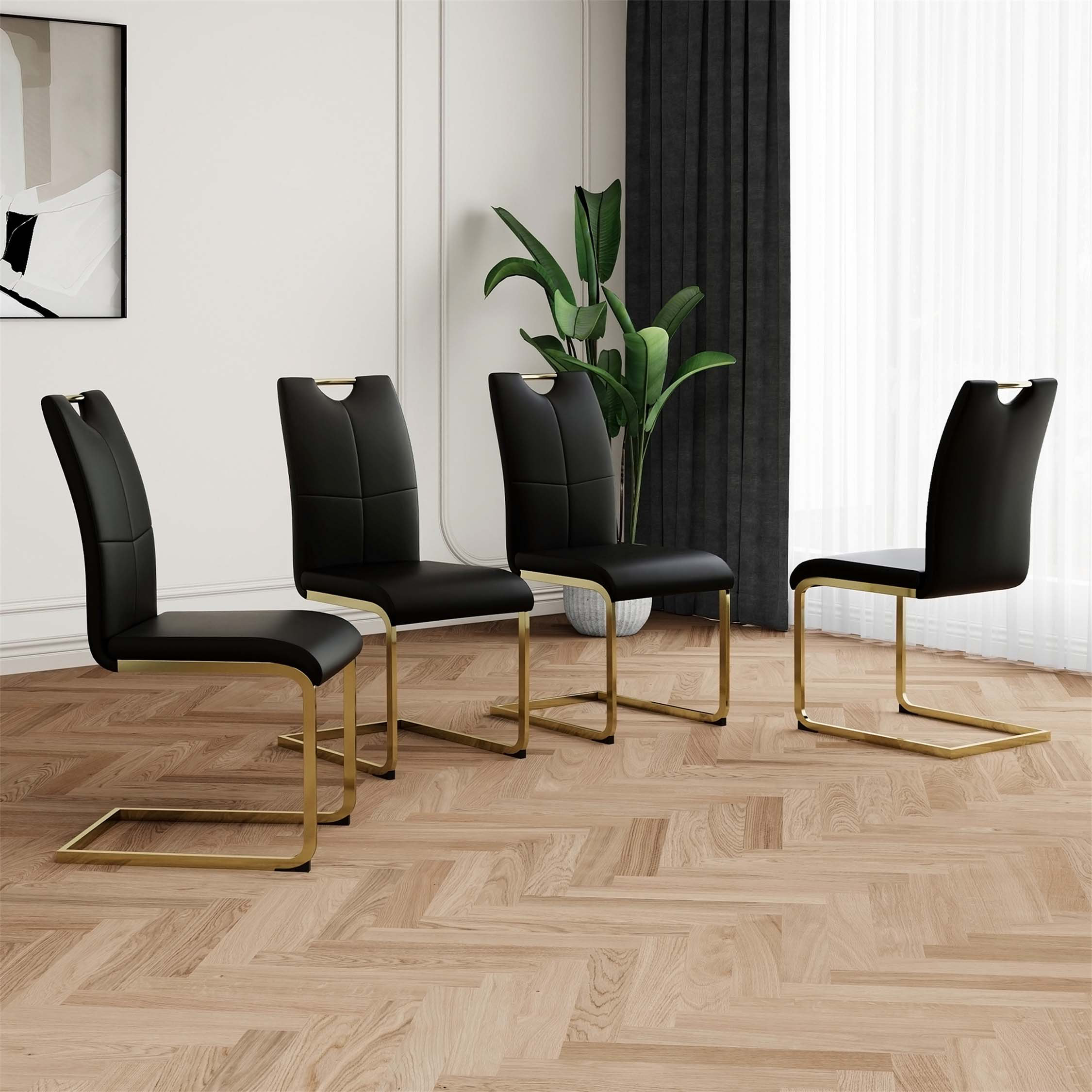 Corrigan Studio Modern Dining Chairs with Faux Leather Padded Seat ...