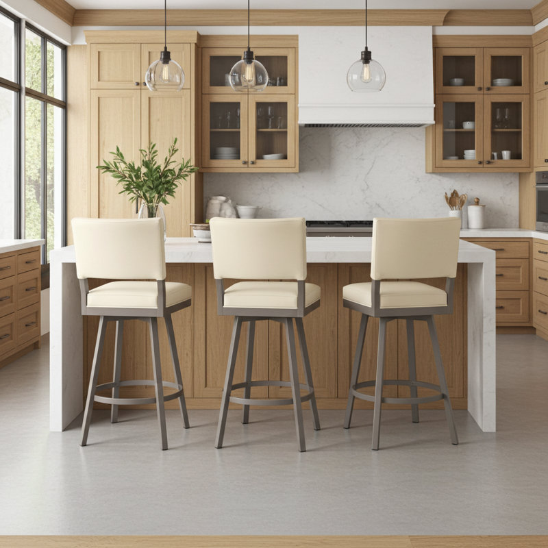 Tabouret de comptoir pivotant 26 po Sunnydale Emerson, Steel Mist Finish & Silver Dune Leatherette