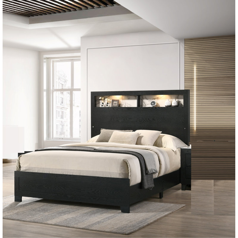 Tête de lit à panneau 1Pc avec meubles de rangement en bois DEL