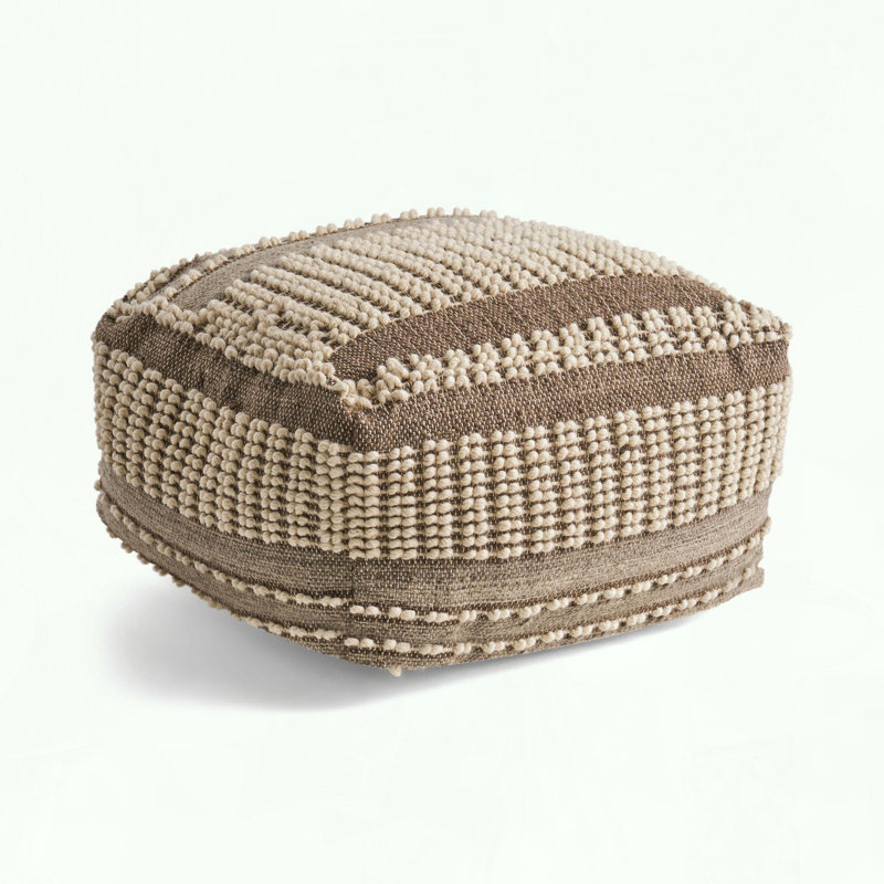 Large Wool and Cotton Pouf with Tufted Design