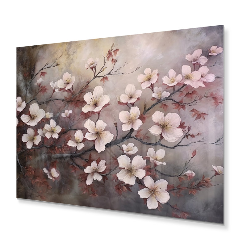 Rose et gris cornouiller Elegance I - art mural floral en métal dans le salon, H 24 po x l 32 po x P 1 po