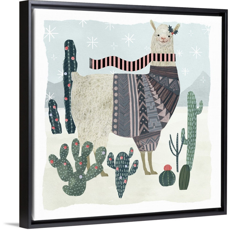 Reproduction d’art sur toile, "fêtes llama II" par Victoria Borges, 38" H x 38" W x 1.75" D, Cadre noir