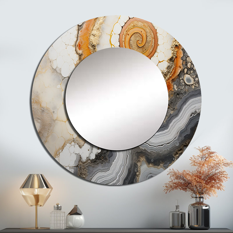 Beige et jaune pierre Geode Simplicity - miroir géode de pierre, miroir mural rond traditionnel, 23 po x 23 po