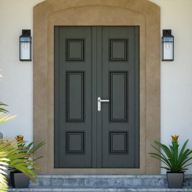 Toisha 17.75 in. H 1-Light Textured Black Dusk to Dawn Sensor Outdoor Wall Sconce, Durable Metal, Clear Glass Shade, LED Compatible for Exterior Porch Patio Front Door or Garage