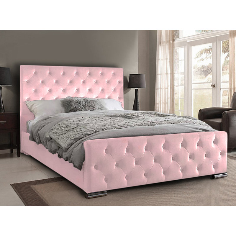 Carlos Upholstered Bed Frame, Pink, Single (3')