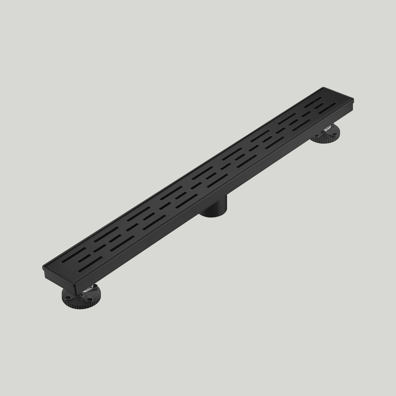 Drain de douche linéaire 28 "avec grille à motif bar, Matte Black