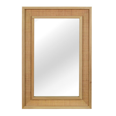 Natural Wood Color 24"x36" Rattan Rectangle Solid Wood Frame Decorative Mirror,For Farmhouse,Bathroom,Home Decor,Entryway