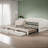 Adjustable Linen Upholstered Daybed With Twin XL Expansion, Storage Drawers & LED Features-1965659298