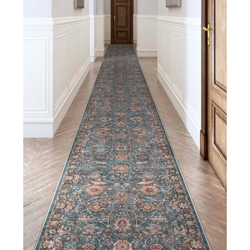  Asha Liana Teal Custom Size Hallway Stair Runner - Vintage Persian Oriental Low Pile Carpet