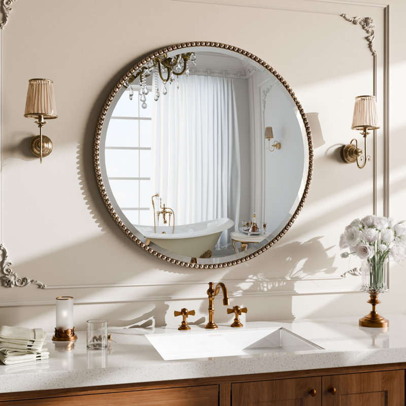 Miroir décoratif rond, Argent argent, 28 po x 28 po