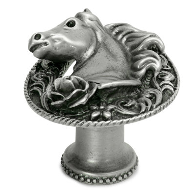 Americana horse in a horse shoe with a rose knob left in finish Satin