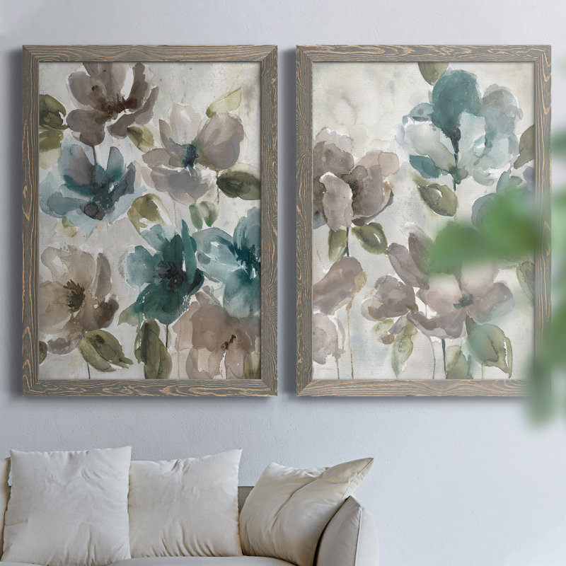 «Topaz Garden I», ensemble de 2 peintures sur toile encadrées, Encadré gris, H 44 po x l 31 po x P 1 po