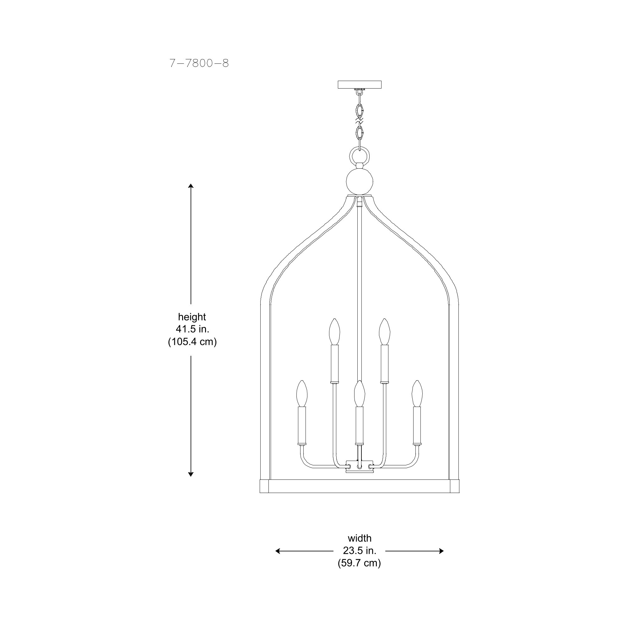 Kenmore Chandelier, 8 Lights, 41.5" H x 23.5" W x 23.5" D, White