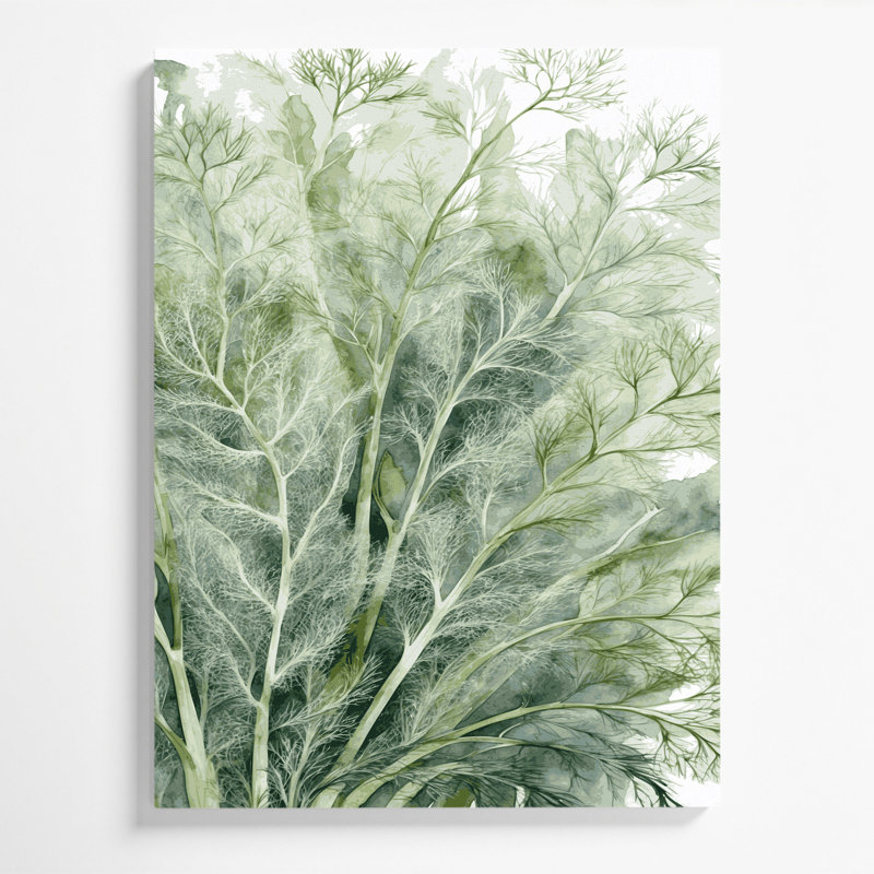 "Watercolor Botanical 74", art mural sur toile verte, H 11 po x l 14 po