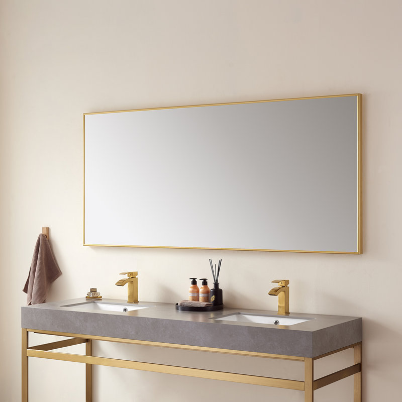 Miroir de salle de bain mural / en métal Wallace, Or brossé, 32 po x 72 po