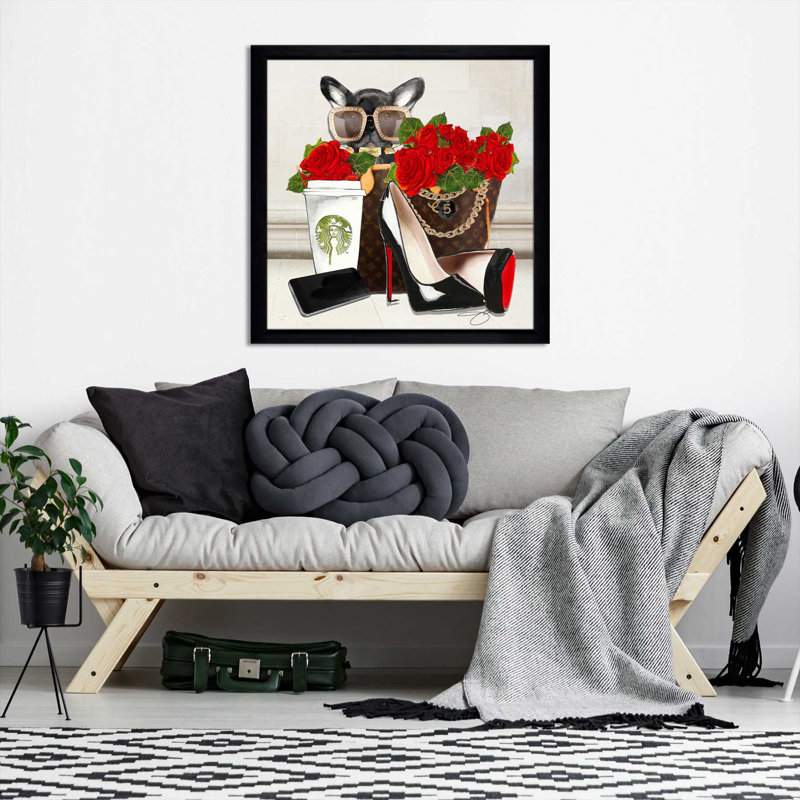 Fashion Frenchie (Square) par Antonyus Bunjamin (Abe) - impression, H 31,5 po x l 31,5 po x P 1 po, Cadre noir