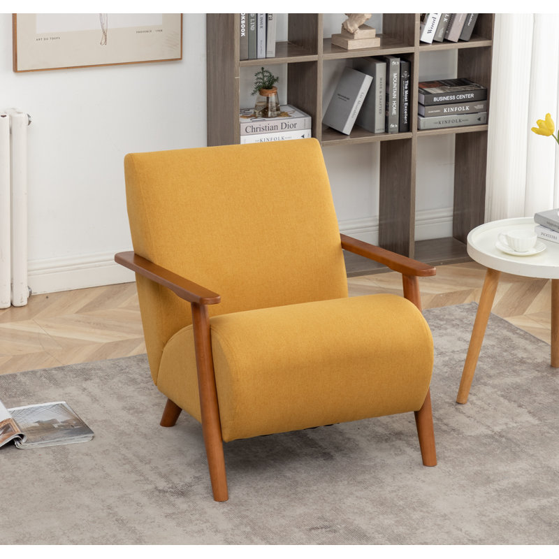 Upholstered Linen Blend Armchair, Yellow Linen