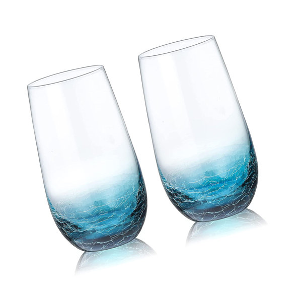 Joeyan Handmade Blue Crackle Drinking Glasses Cups,Large  Crystal Water Glass Tumblers,Aesthetics Glassware Collection,Unique  Gift,Set of 2,19 oz: Wine Glasses