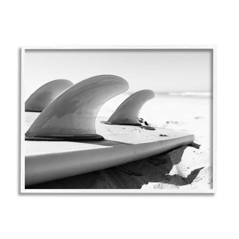 Ailerons de planche de surf Sports de plage, H 16 po x l 20 po x P 1,5 po, Giclée encadrée blanc bord de mer