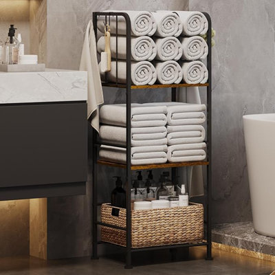 Porte-serviettes sur pied à 3 niveaux | Cloisons amovibles en forme de M, rangement polyvalent à trois niveaux, quatre crochets antirouille de qualité supérieure, capacité de charge de 70 lb
