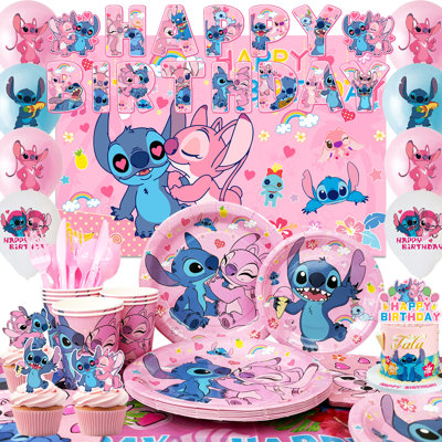 Lilo et Stitch, décorations de fête pour fond d'anniversaire, 112 pièces Lilo et Stitch Articles de fête et ensemble de vaisselle pour enfants Lilo et Stitch