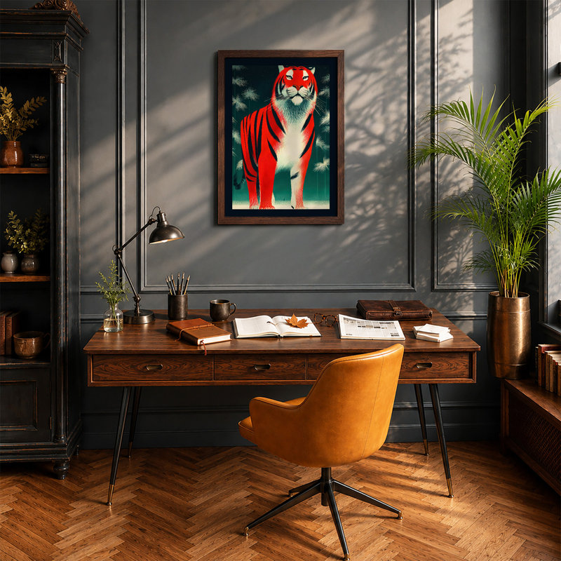 Bearded Tiger Modern - Print, A1 - 84.1 x 59.4 cm, Walnut