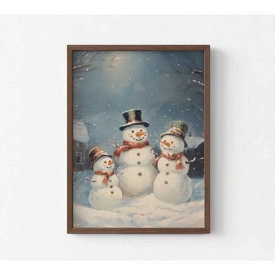 Impression de famille de bonhomme de neige: décoration murale mignonne vacances d'hiver