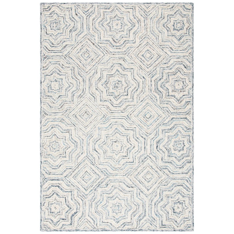 Tapis bleu / beige en laine touffeté à la main Daniel, Rectangle 9 pi x 12 pi