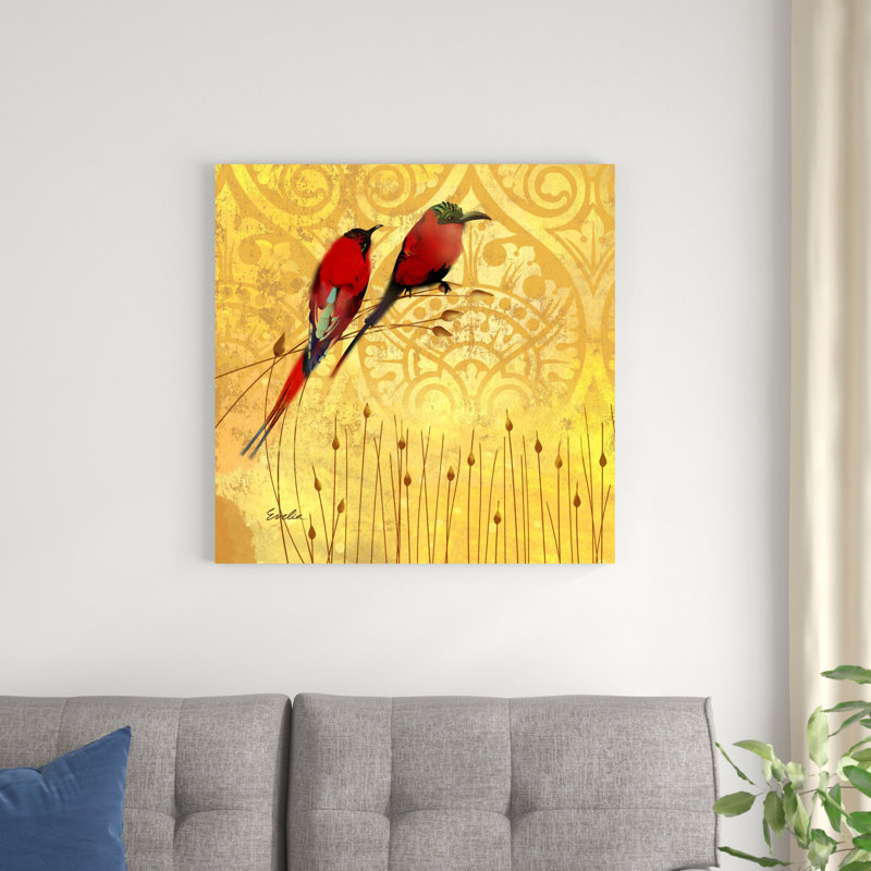 Wren sur jaune II, H 30 po x l 30 po x P 1,25 po