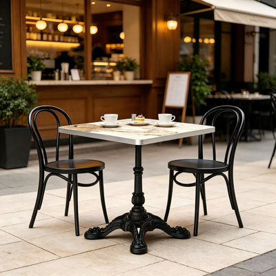 Table bistro 31,5 po carrée en pierre frittée - Table de salle à manger Pandora Marble All-Weather avec base en fonte robuste