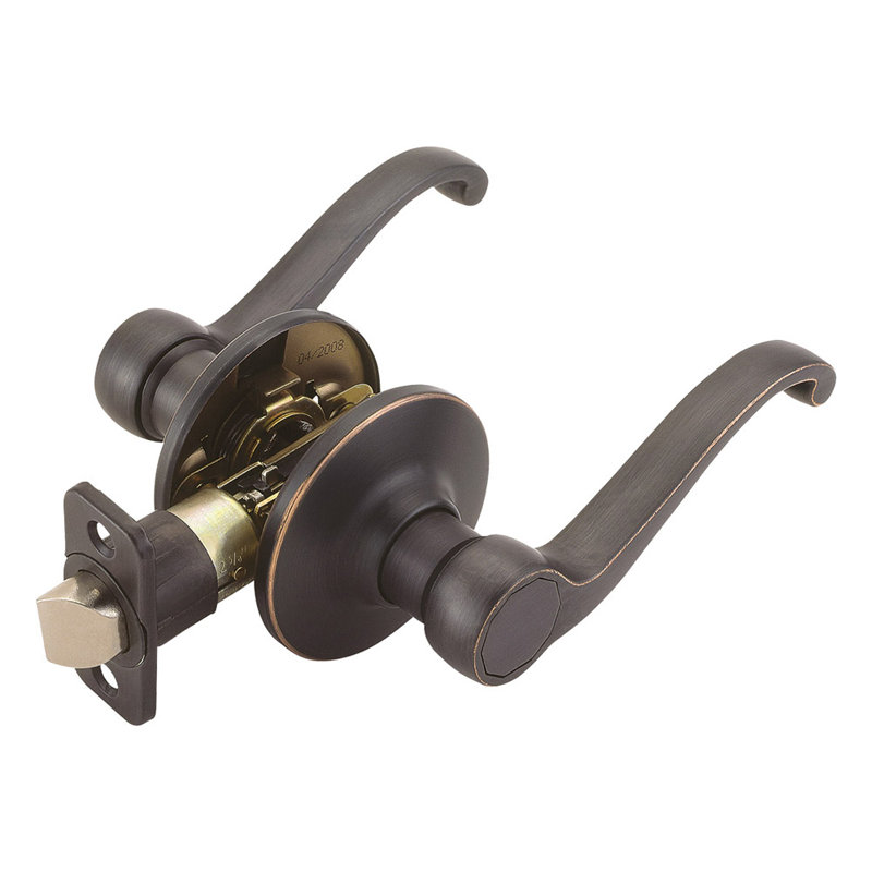 Levier de défilement à volute pour porte de passage, Bronze huilé, Loquet à double verrouillage