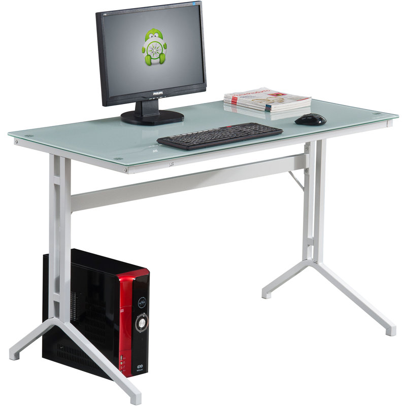Venetia Glass Top Metal Base Writing Desk, White