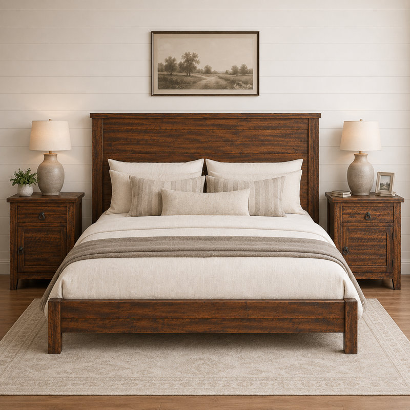 Montanca Acacia Solid Wood Rustic Nightstand with Drawer & Storage Cabinet, Brown