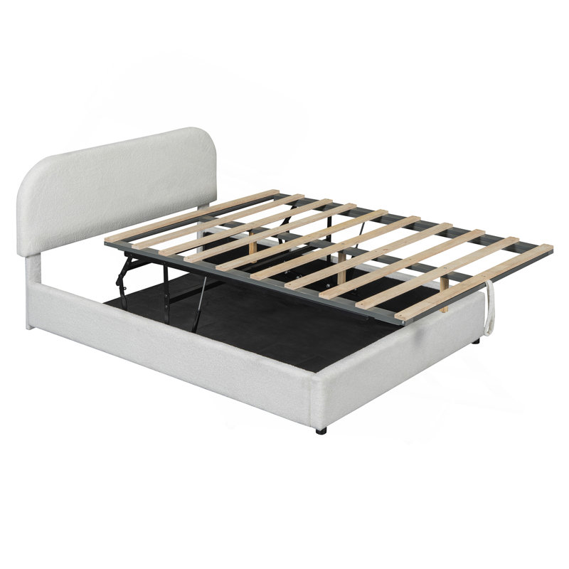 Lit plateforme tapissier double avec système de rangement hydraulique Teddy