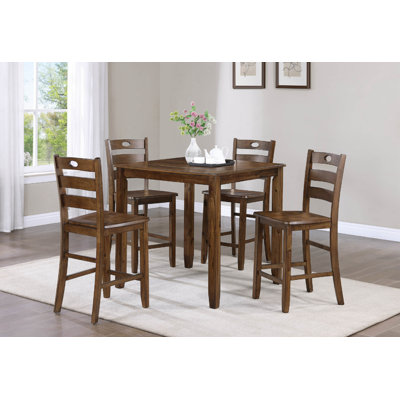 Casual 5-Piece Counter Height Dining Square Table Side Chairs Kitchen Table Dining Room Wooden Furniture Set Brown Finish -  August GroveÂ®, CA7C7877E00748BABEB1B7507DB63C9A