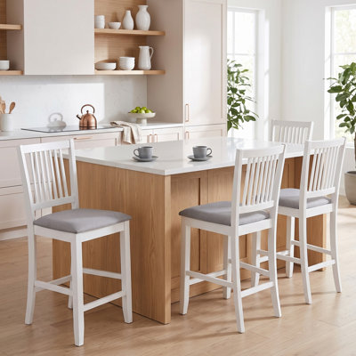 Chic Slat Back Wooden Counter Stools with Upholstered Seats