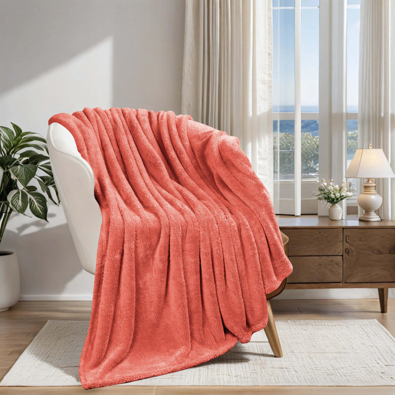 Coral Reversible Fleece and Wool Throw Blanket