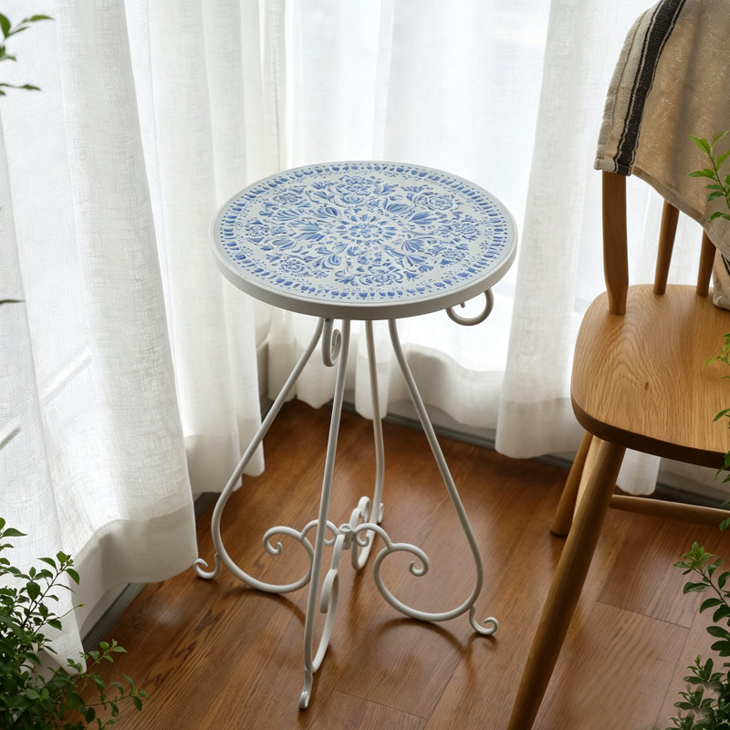 Table d'appoint / table de bout en céramique, support à plante rétro pour l'intérieur et l'extérieur, table d'appoint ronde pour patio, balcon, salon