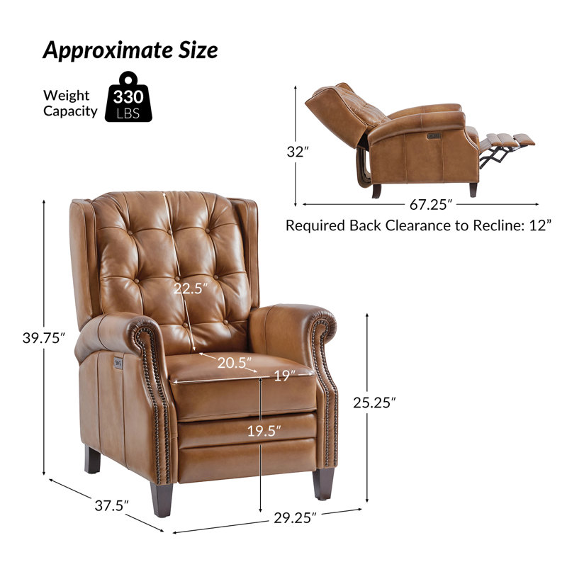 Martina 29.25''W Waxed Leather Power Recliner with Solid Wood Legs(Set of 2), Camel