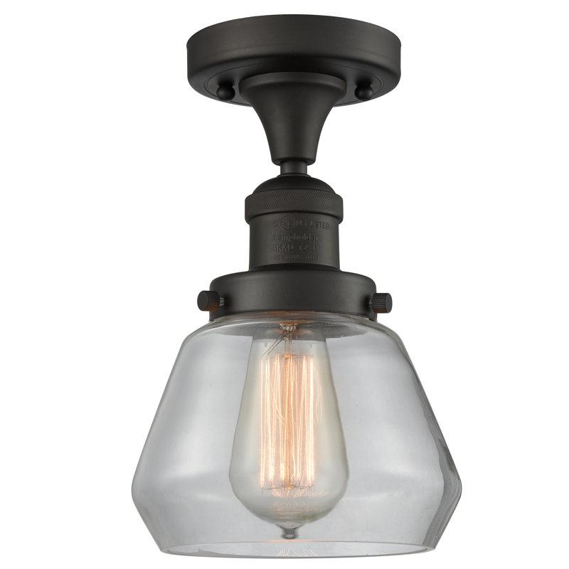 Argueta Glass Semi Flush Mount, 6 Watt Vinage LED Bulb, Clear, Oil Rubbed Bronze