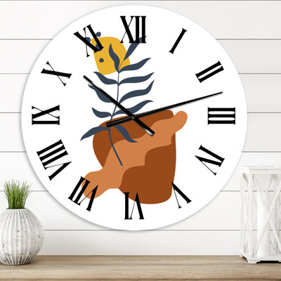 Horloge murale moderne formes élémentaires avec fleurs abstraites VI