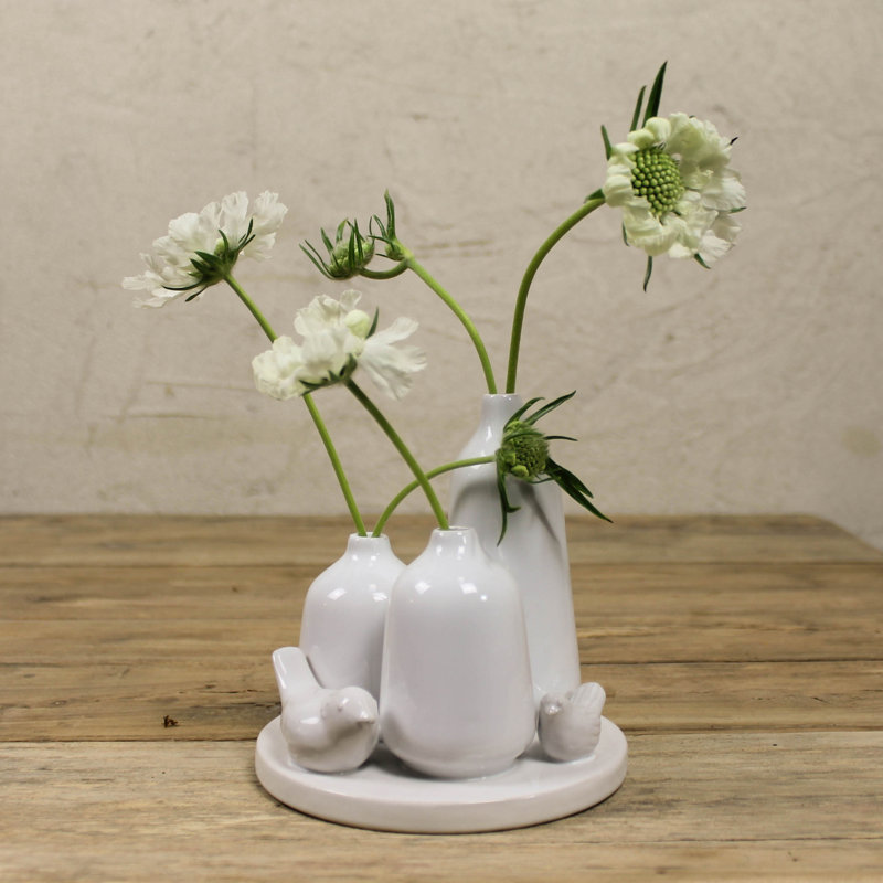 Vase Trio With Two Birds, Ceramic