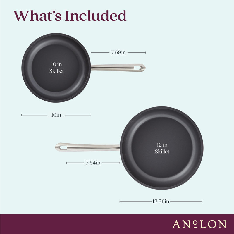 Anolon Accolade Hard Anodized Nonstick Induction Frying Pans / Skillet Set, Gray, 12" W and 10" W