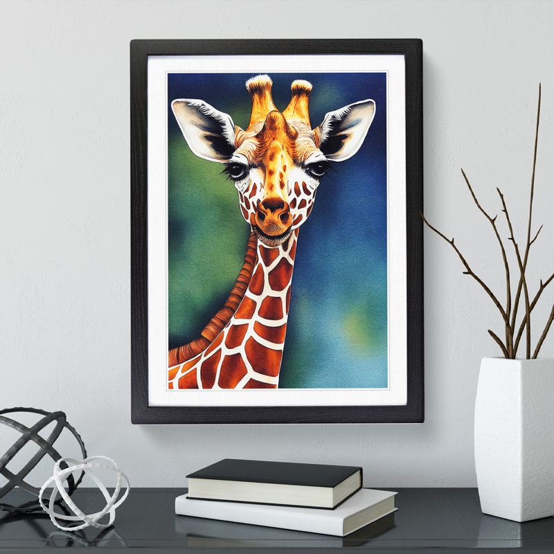 Happy Giraffe - Single Picture Frame Painting, Black, 46cm H x 34cm W x 2cm D