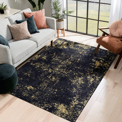Tapis 9 x 12 po, à poils courts, teint, antidérapant, lavable à la machine - beige, antidérapant, noir, noir