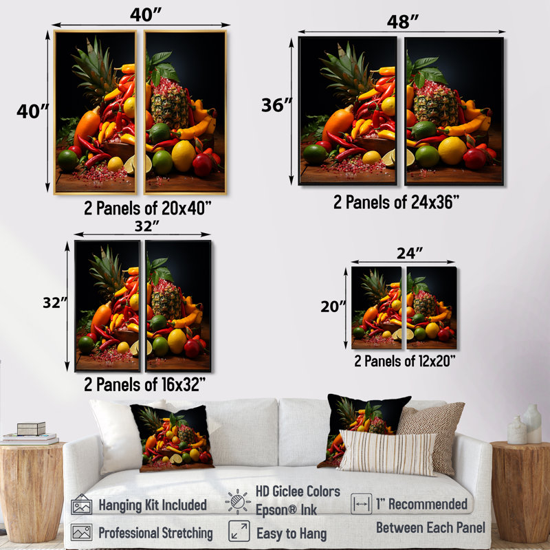 Caraïbes, fruits II - art mural traditionnel, Noir, H 36 po x l 48 po, Reproduction encadrée sans passe-partout