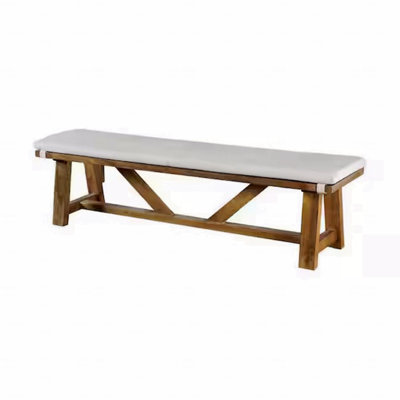 Modern Style Upholstered Design Bench With Cushion Rustic Style Trestle Base Upholstered Design Seat