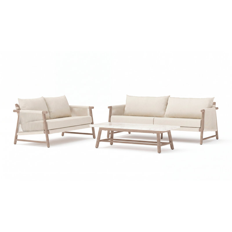 Ensemble de canapé et de causeuse d'extérieur en bois d'acacia avec corde en osier 3 pièces Naomie Tim