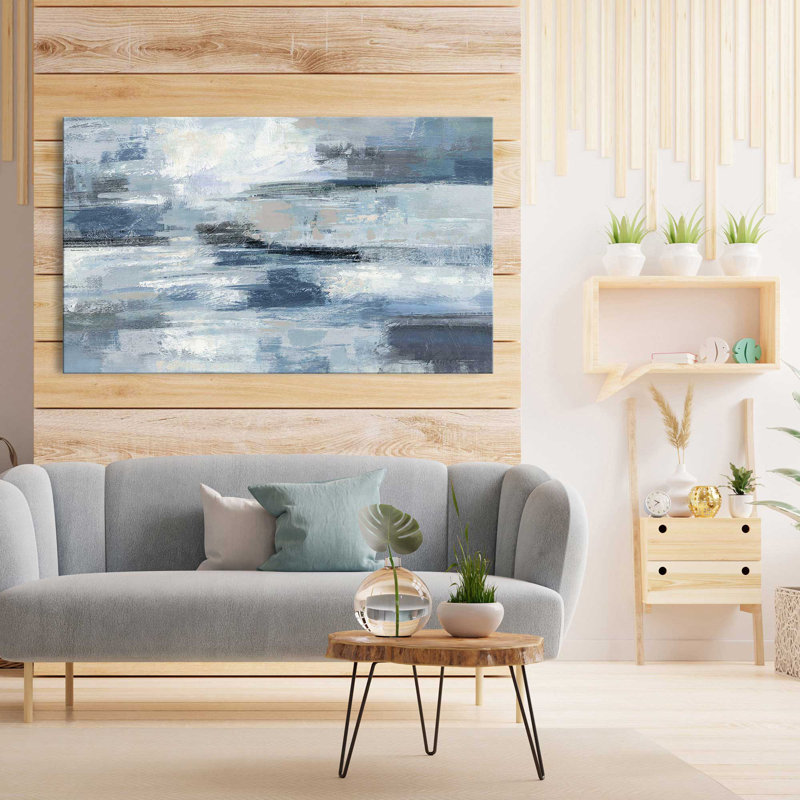 «Clear Water Indigo and Grey Crop», peinture sur toile tendue, 42" H x 72" W x 1.5" D