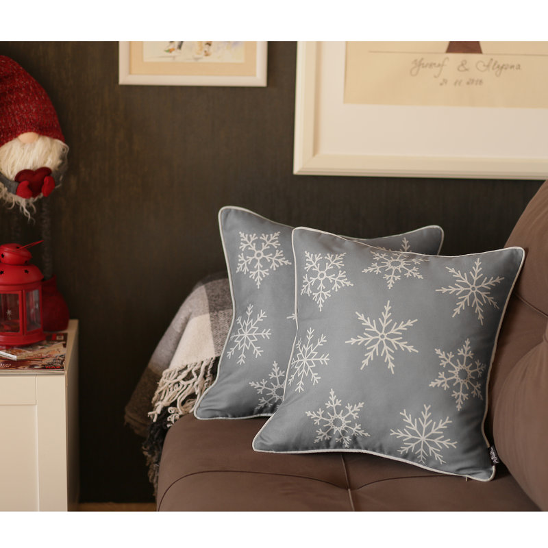 Gray and White Christmas Snowflake Polyester Pillow Covers Set of 4